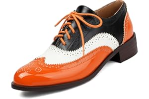 DEVILEYEZE Women's Patent Leather Perforated Lace-up Oxfords Multicolor Colorful Brogues Wingtip Derby Shoe Ladies Plus Size Vintage Dress Oxfords-15 Yards