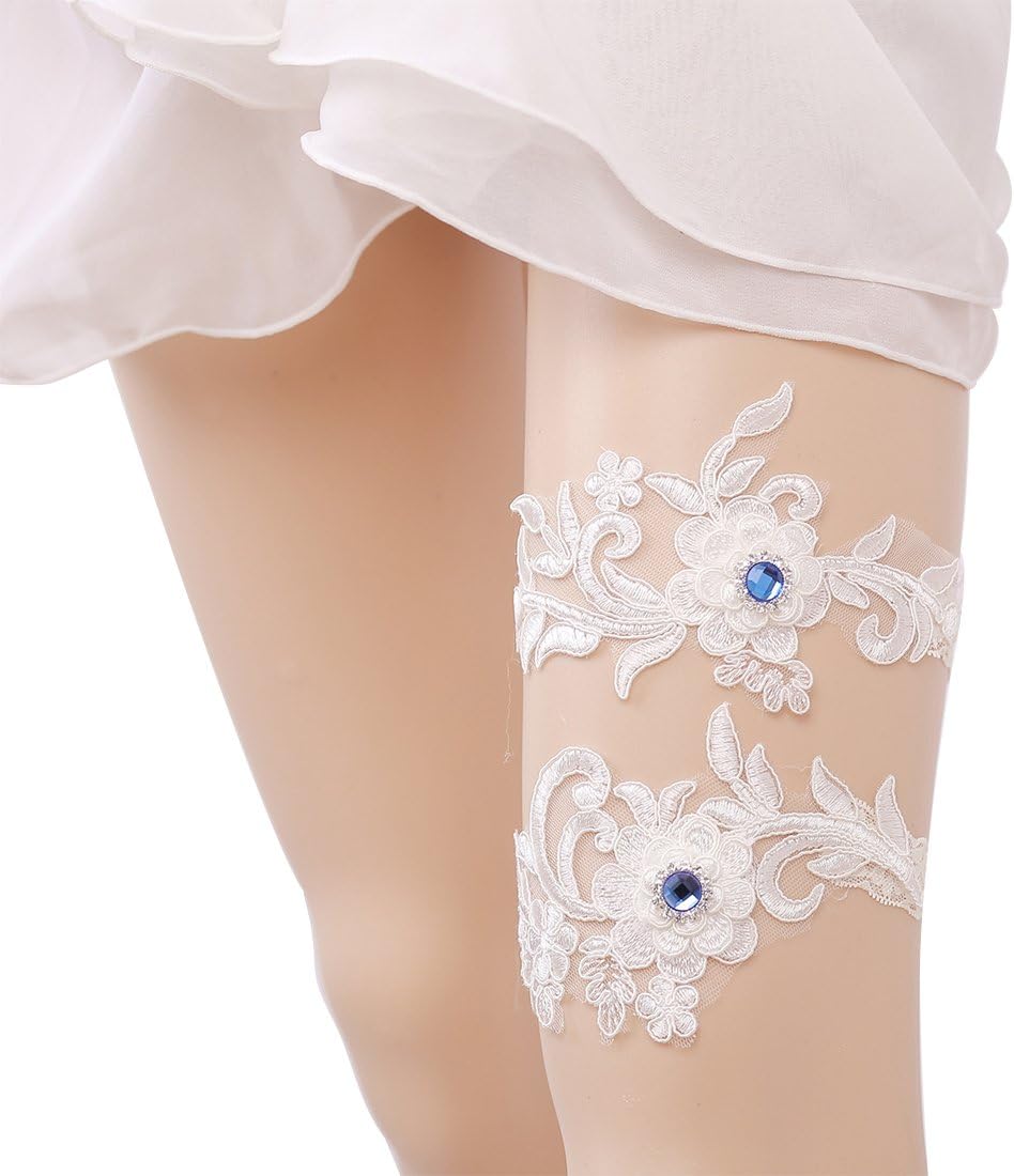 Bridal Ivory Floral Wedding Lace Retro Garters for Bride (J035)