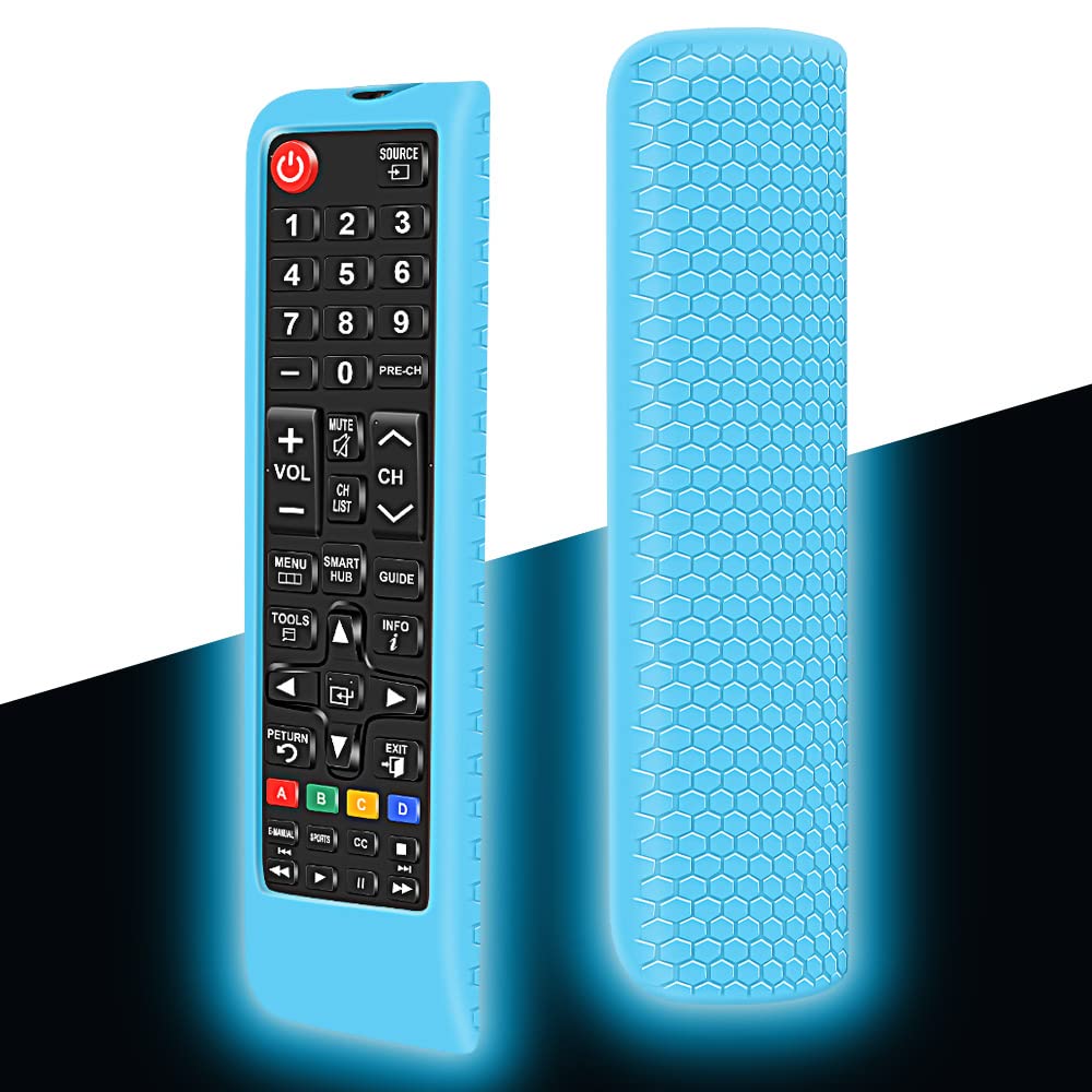 Protective Case for Samsung AA59-00786A BN59-01175N AA59-00741A Smart TV Remote Cover, Silicone Shock Proof Remote Controller Skin Anti Slip Universal Replacement Sleeve Holder (Glow Blue)
