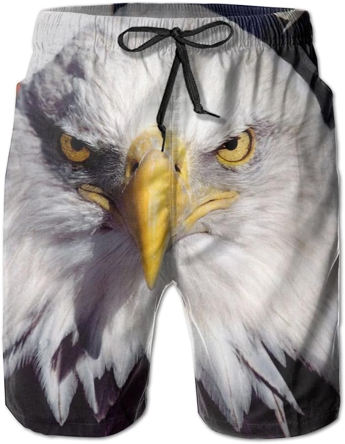 American Flag Bald Eagle Men's/Boys Casual Quick-Drying Bath Suits Elastic Waist Beach Pants With Pockets