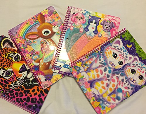 Lisa Frank Lot of 4 Wide Ruled Glitter Spiral Notebook Writing Journal Varied Styles by Unknown