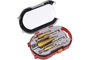 LSLANSOON 6Pcs Titanium Coated Drill Bit Set, Including 3 Sizes of Step Drill Bit and 3 Sizes of Serrated Twist Drill Bit for Metal Wood Hole Drilling