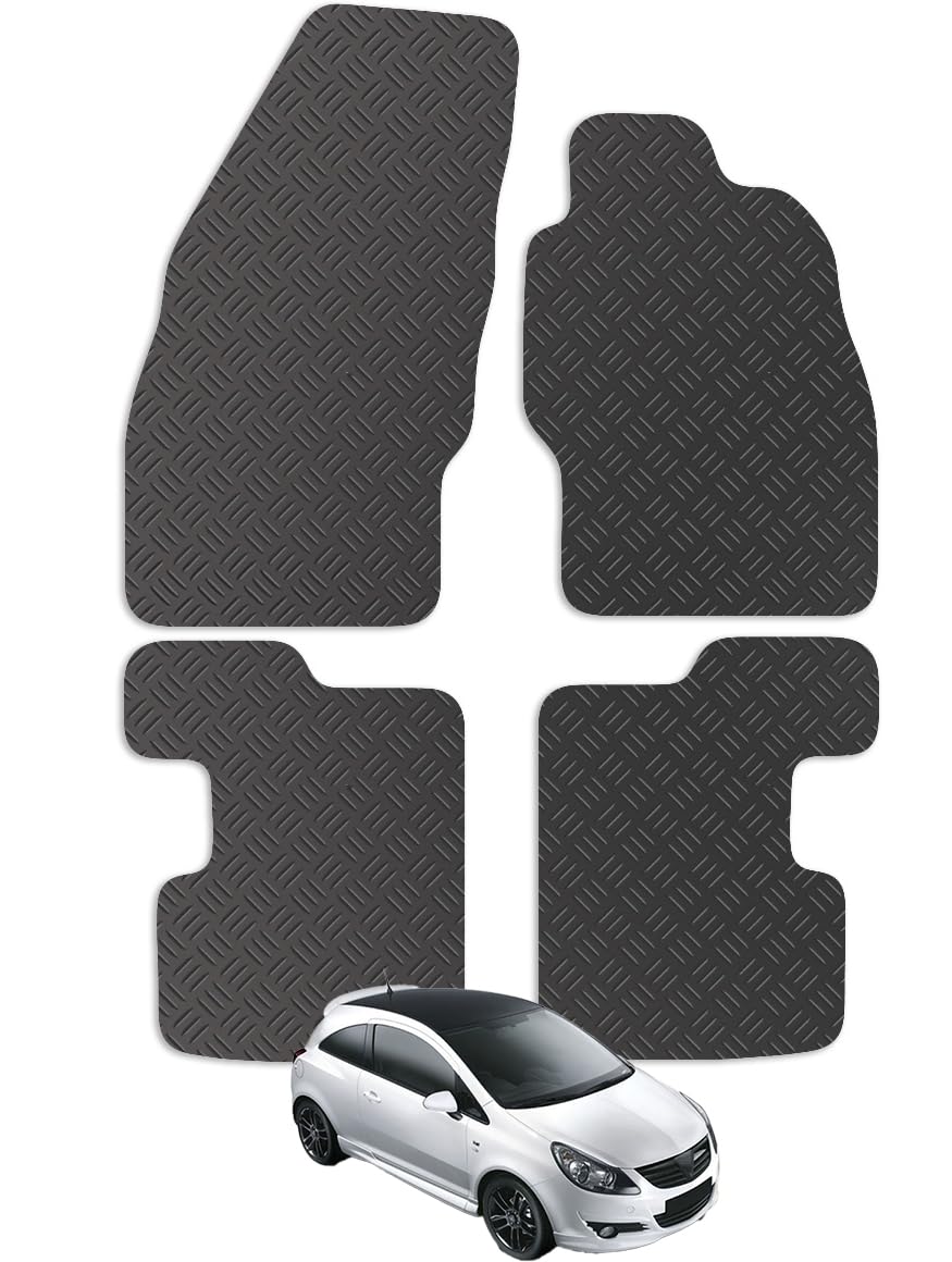 Carsio Car Mats 4pc Set For Vauxhall Corsa D 2007 to 2019 Tailored Fit Rubber Floor Mat Complete Accessory Black Custom Fitted - Anti-Slip Backing, Heavy Duty & Waterproof