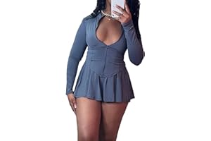Molilove 2 Piece Tennis Dress for Women Long Sleeve Zipper Tight Jacket Mini Skirt with Shorts Cute Workout Skort Skirt Set