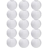 15pcs White Paper Lanterns Hanging Ball Lanterns for Birthday Wedding Bridal Baby Shower Art Class Home Outdoor Indoor Party Decoration (6 inch)