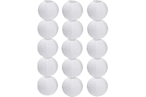 15pcs White Paper Lanterns Hanging Ball Lanterns for Birthday Wedding Bridal Baby Shower Art Class Home Outdoor Indoor Party 