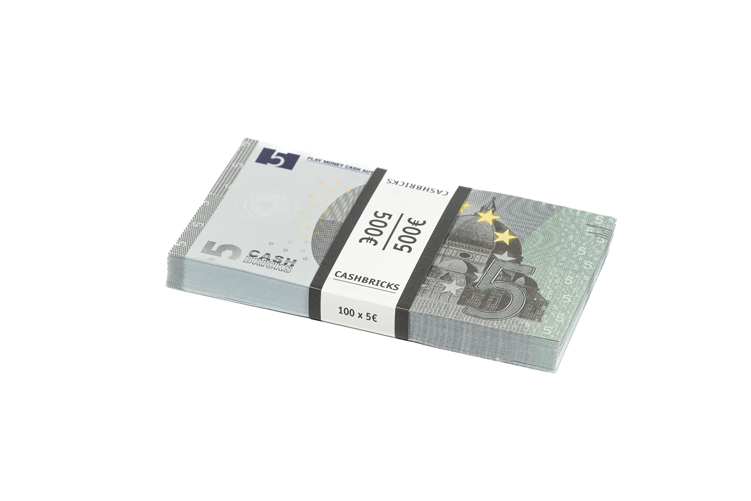Cashbricks 100 x €5 Play Money Banknotes, 120mm x 62mm, All Ages, 100 x €5 Play Money Banknotes