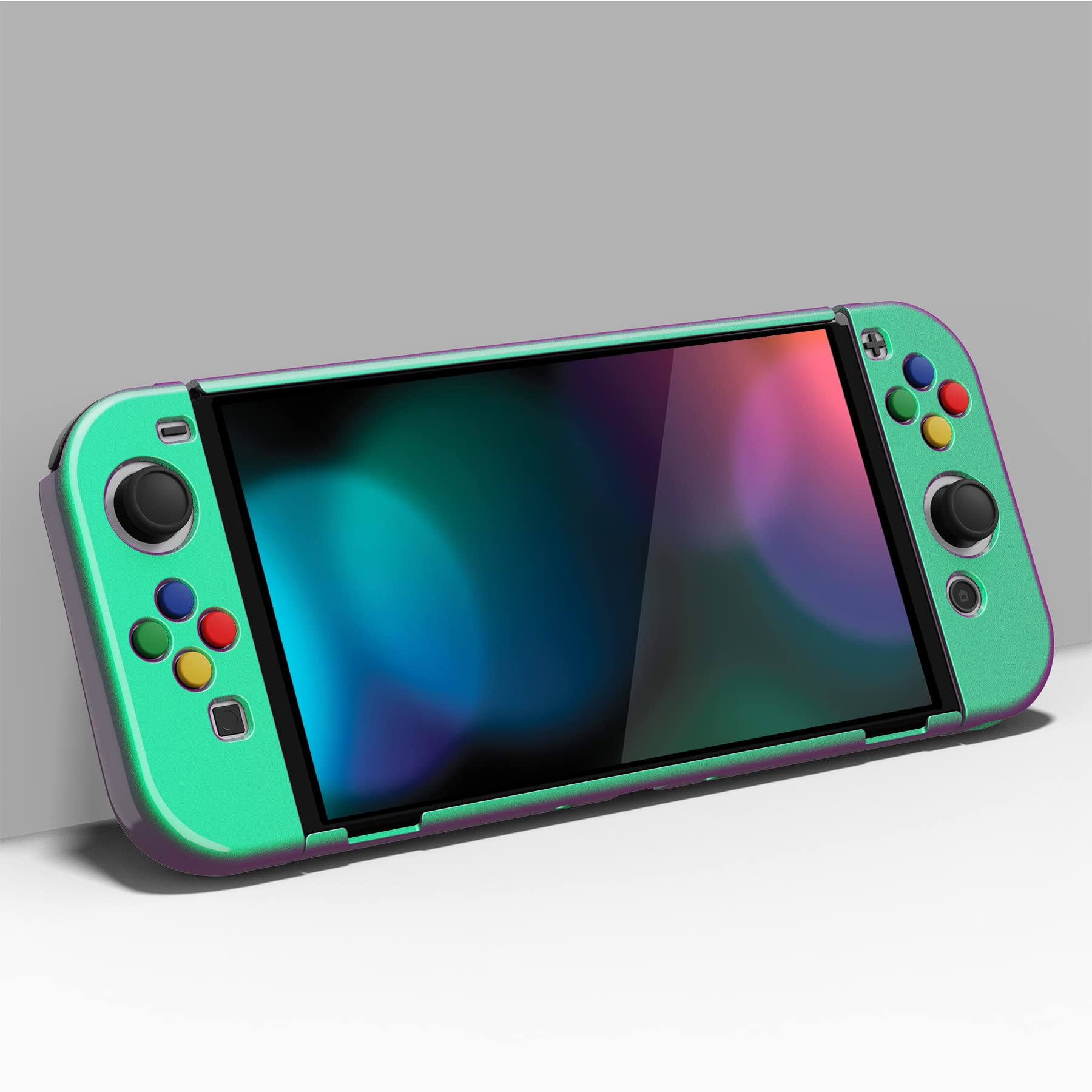 PlayVital AlterGrips Protective Slim Case for Nintendo Switch OLED, Ergonomic Grip Cover for Joycon, Dockable Hard Shell for Switch OLED w/Thumb Grip Caps & Button Caps