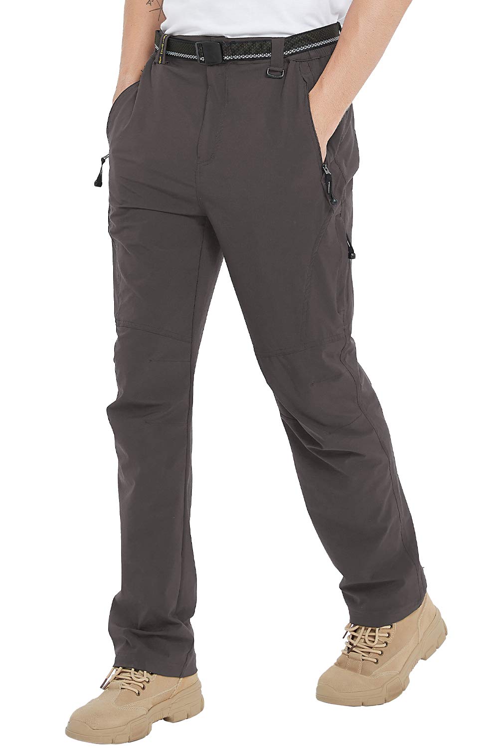 TBMPOY Men's Lightweight Hiking Pants With Belt 5 Zip Pockets