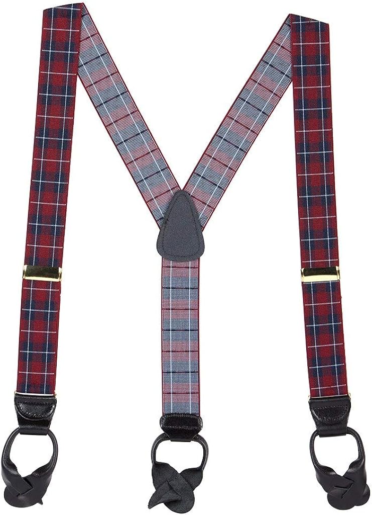 Suspender Store Mens Plaid Dressy ButtonEnd Suspenders w/Brass Accents