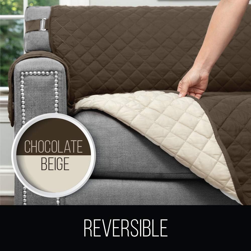 Sofa Shield Original Patent Pending Reversible Large Sofa Protector, Many Colors, Seat Width to 70 Inch, Furniture Slipcover 2 Inch Strap, Couch Slip Cover Throw for Pets, Dogs, Cats, Chocolate Beige: Home & Kitchen