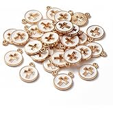 Clotiry 100Pcs Enamel Flat Round Pendants White Hollow Cross Charms for DIY Bracelet Necklace Jewelry Making