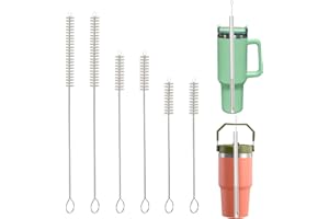 AJEDRMY 6Pcs Straw Cleaner Brush, 3-Size Extra Long Drinking Straw Cleaning Brush for Stanley Mug 40oz 30oz 20oz 14oz, 10mm Wide Straw Cleaner Brush for Water Bottle, Glass Silicone Metal Straws and Tubes