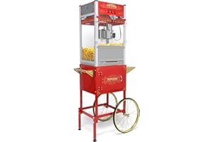 Nyddle Commercial Popcorn Machine with Cart, Wheels & 20 Oz Kettle, Popcorn Maker Machine Vintage Style Movie Theater Popcorn