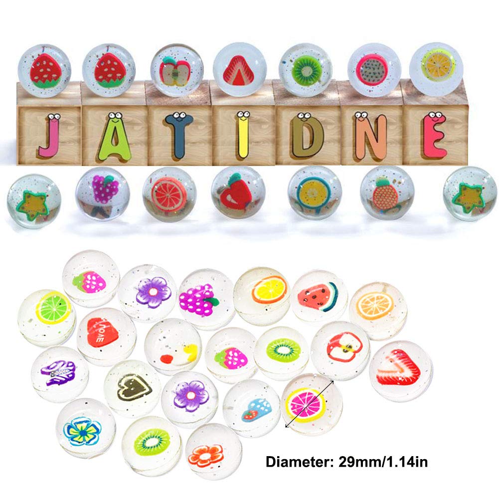 Jatidne 25 Pieces Bouncy Balls for Party Bag Fillers Kids Party Gift School Prize 30mm Diameter Clear Fruit and Flower