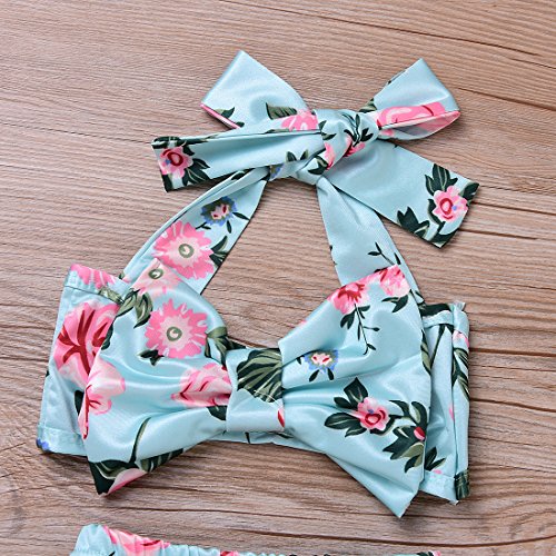 2Pcs Baby Girls Halter Bowknot Tube Top+Floral Short Bottoms Bikini Bathing Suit Swinwear (Floral, 12-18Months) - Thumbnail 5