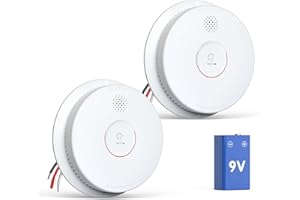 Jemay Smoke Detector, Photoelectric Smoke Alarm with 9V Backup Battery, Hardwired Interconnected Smoke Detectors, Fire Alarm with Test/Silence Button for Home, 2 Packs