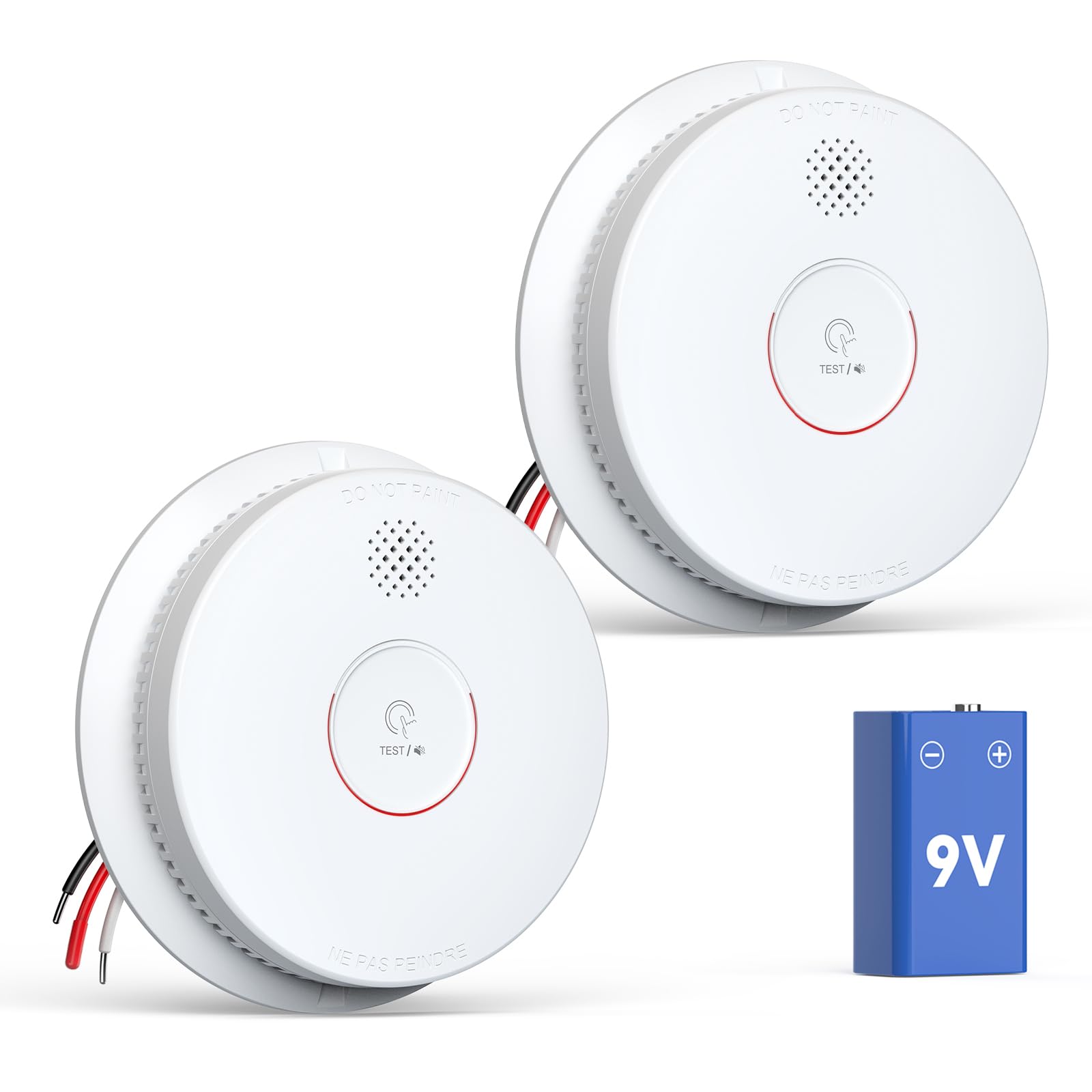 Photo 1 of Jemay  Detector, Photoelectric Smoke Alarm with 9V Backup Battery, Hardwired Interconnected Smoke Detectors, Fire Alarm with Test/Silence Button for Home, 2 Packs