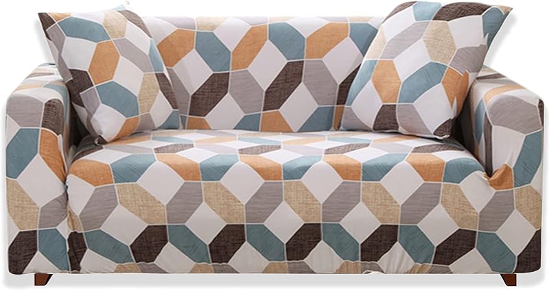 Teynewer 1-Piece Fit Stretch Sofa Cover Geometry Print 1 Seater