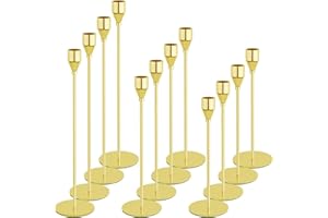 LEIFEOSH Gold Candlestick Holder Set of 12 for Taper Candles, Decorative Candle Holders Bulk Candle Stick Holders Taper Candle Holders for Table Centerpiece Wedding Dinning Party Anniversary Home Decor