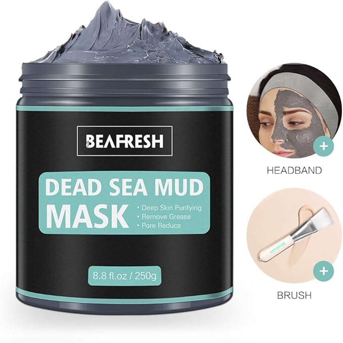 Natural Dead Sea Mud Mask Headband & Brush included for Face and Body