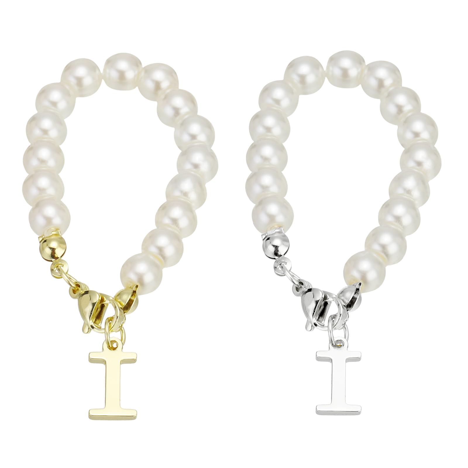 PATIKIL Letter Charm Accessories, 2PCS Pearl Chain Initial Name ID Accessories for Stanley Tumbler Cup Decoration, Gold & Silver, Letter I