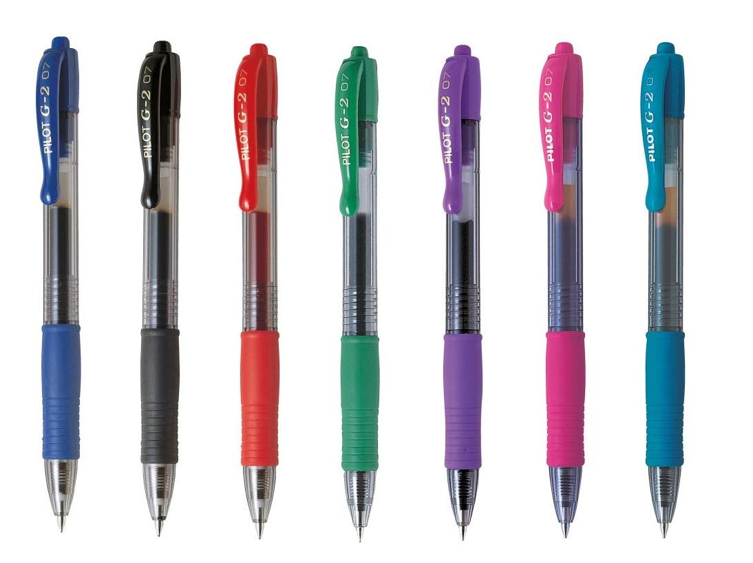 Pilot G2 7 Assorted Colors (1 Blue, 1 Black, 1 Red, 1 Green, 1 Lilac, 1 Pink, 1 Light Blue)