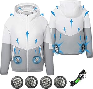 ARRIS Fan Equipped Clothing, UV Resistant Cooling Jacket for Men, 5V USB powered Air Conditioned Coat for Summer High Temp Outdoor Work