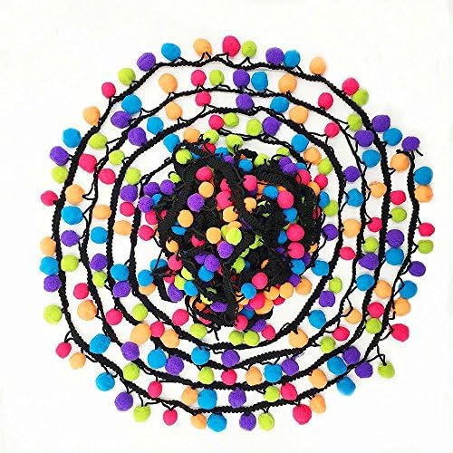 Jimess 1/2 inch Rainbow Pom Pom Balls Fringe Pompom Lace Tassel Pompom Trim Ribbon Apparel Fabric Cord DIY Craft Sewing Supplies (10Yards, Black)