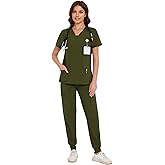 COZYFIT Scrubs for Women - V-Neck Top & Cargo Pants Scrubs Set with 10 Pockets