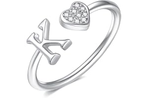 BRIJEWLIC 925 Sterling Silver Heart Initial Rings, Adjustable Letter Rings, Stackable Rings for Women - Gifts