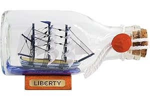 NAUTIMALL 5inch Liberty Model Ship in a Bottle Glass Ornament Table top Nautical Sailboat Decor Maritime Display Gift for Son