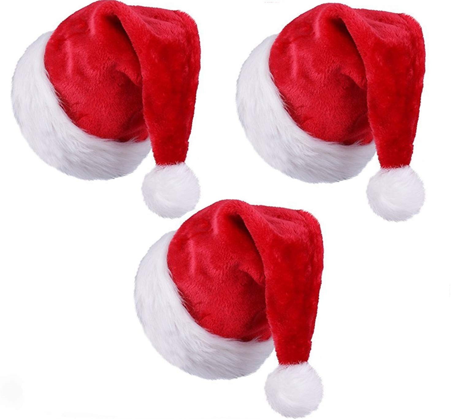 Christmas Santa hat Extra Soft Thicken Red and White Plush Santa Hat, Xmas Holiday Hat for Adult & Child, Unisex Velvet Comfort Hats Extra Thicken Classic Fur for Christmas New Year-Pack of 3