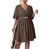 BEAUDRM Women's Plus Size Cinched Waist Short Dress Wrap V Neck Half Sleeve Flowy Going Out Dresses