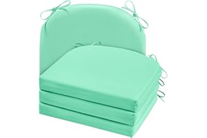 cozyide Outdoor Chair Cushions, Waterproof Patio Seat Cushions with Adjustable Straps, Round Corner Patio Chair Cushions for Garden, Aqua Blue, 17x16x2 Inch (Pack of 4)