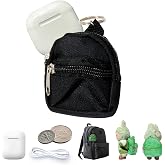 Men Women Earphone Case Cover for AirPods 4, Creative Multifunction Mini Canvas Backpack Keychain Storage Case for AirPods 1/2/3/4/ Pro/Pro2/Pro 3, Clothes Coin Purse Cable Organizer Bag-Black