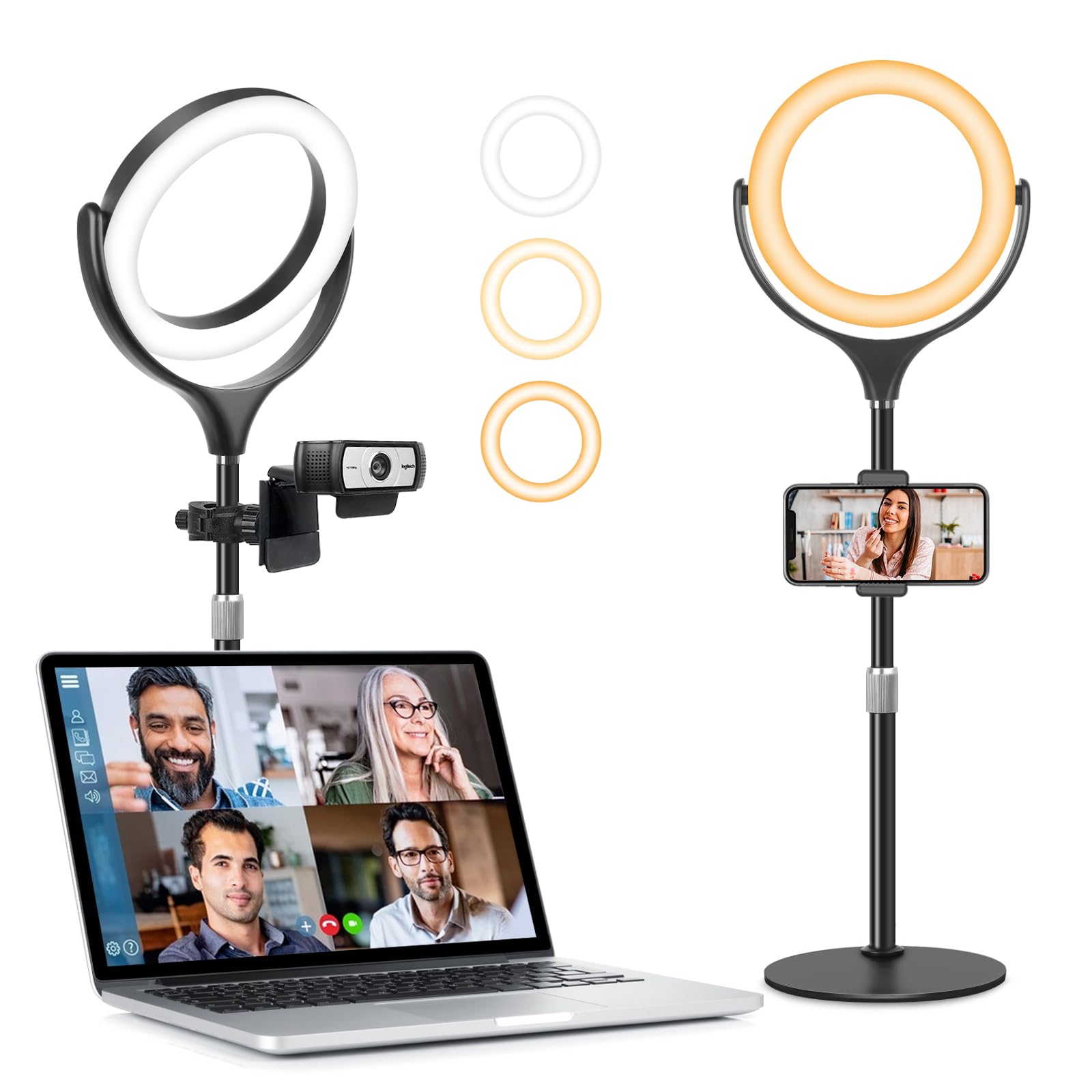 Evershop Ring Light with Stand & Phone Holder, 7" Desk Ring Light for Laptop/Computer/Webcam/Phone, Halo Light for Video Conferencing, Video Calls, Zoom Meeting, Live Streaming, Makeup, YouTube