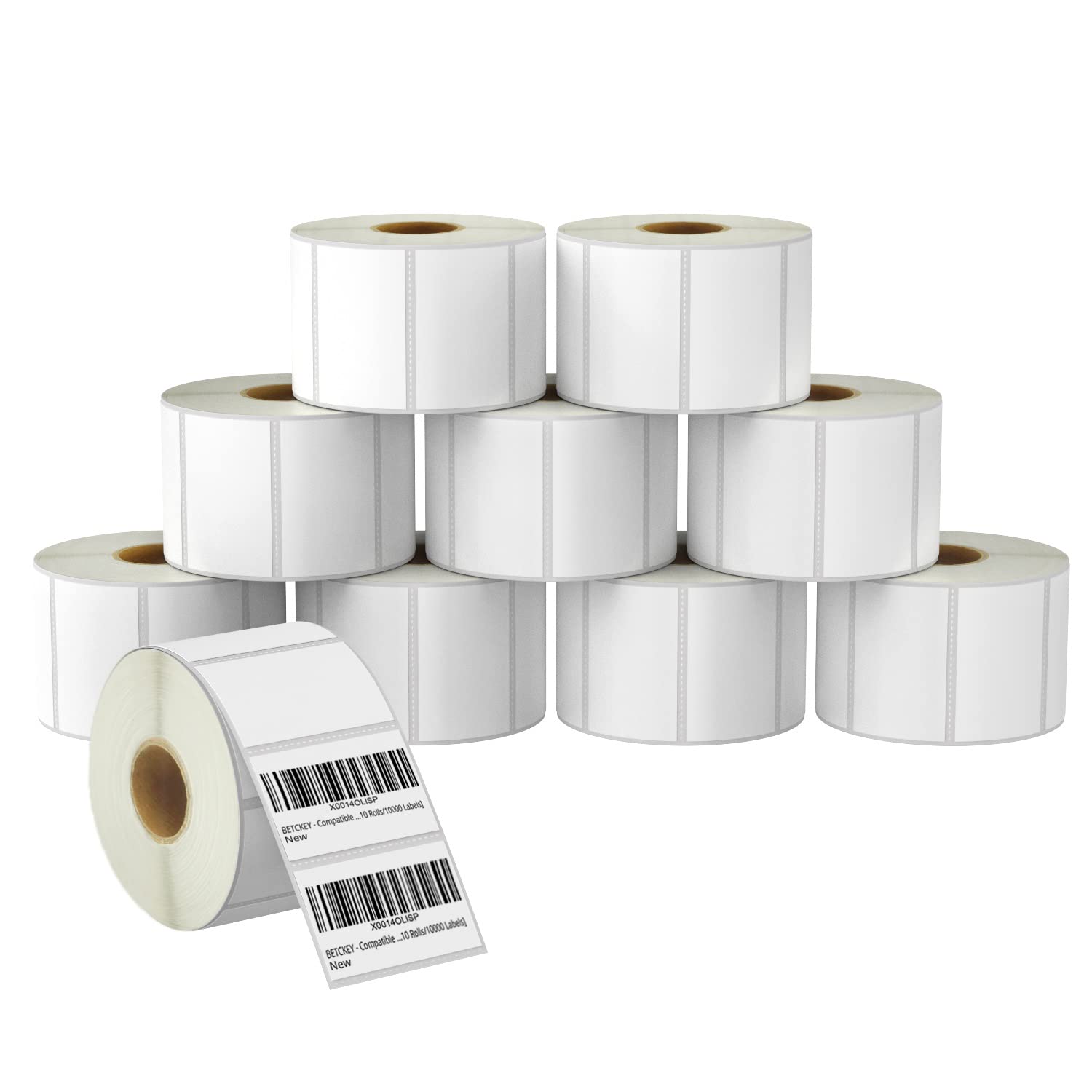 BETCKEY - 57mm x 32mm (2.25 in x 1.25 in) Thermal Labels, 1000 Perforated per Roll Compatible with Zebra and More Printers [10 Roll/10000 Labels]