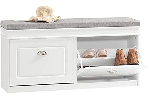 SoBuy Shoe Storage Cabinet Bench with Flip Drawers and Padded Seat - Adjustable Shoe Rack for Small Entry Spaces, Hallway - 1