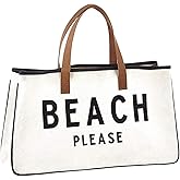 Santa Barbara Design Studio Womens Tote - Cotton Canvas Shoulder Bag with Leather Handles and Waterproof Lining, Large, Beach Please