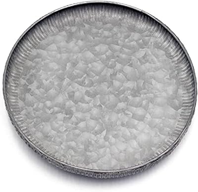 Funerom 25 cm Round Galvanized Metal Tray Corrugated Edges Decorative Tray