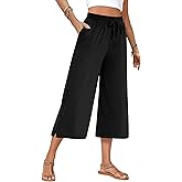 AURUZA Capri Pants for Womens,Wide Leg Drawstring Lounge Casual with Pockets,Loose Comfy Workout Yoga Capris Evryday Wear