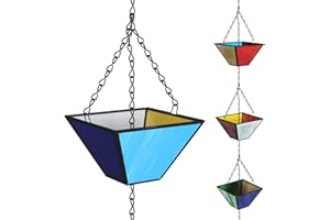 KMJETNIVY Rain Chain Set 8.5FT,Handmade Pure Copper Inlaid Stained Glass Vintage Style, Rain Chains for Drains to Divert Water & Home Display, Garden Decoration (Mutil col)