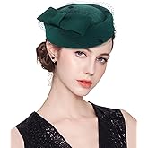ELLYDOOR Wool Fascinator Hat Winter Wool Felt Pillbox Hat for Women Wedding Church Hat Veil Bowknot Fedoras