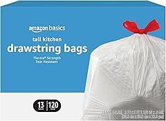 Amazon Basics Flextra Tall Kitchen Drawstring Trash Bags, 13 Gallon, 120 Count