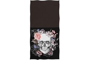 Naanle Chic Skull and Flowers Day of The Dead Style Pattern Soft Absorbent Large Hand Towels for Bathroom, Hotel, Gym and Kitchen (16 x 30 Inches,Black)