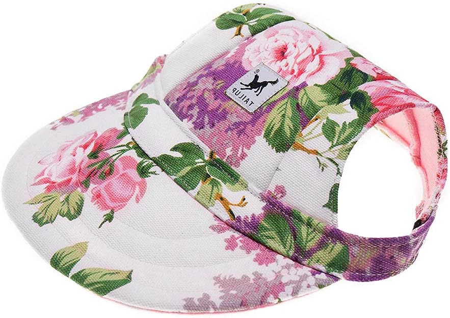 Dog Hat-Pet Baseball Cap/Dogs Sport Hat/Visor Cap with Ear Holes and Chin Strap for Small Dogs (Size S, Flowers) by Happy Hours : Pet Supplies