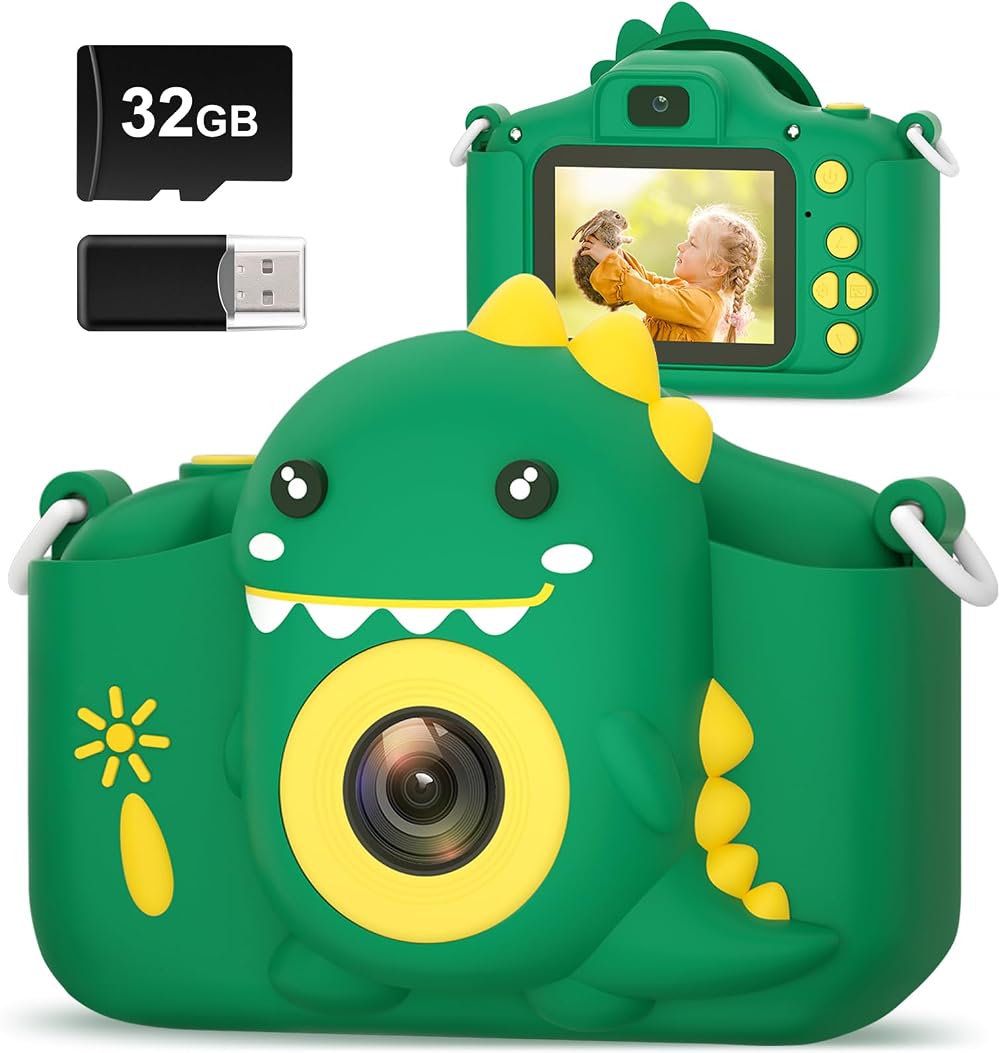 Hangrui Kids Camera 20MP Dual Lens 2.0'' IPS Screen 1080P 32GB Green