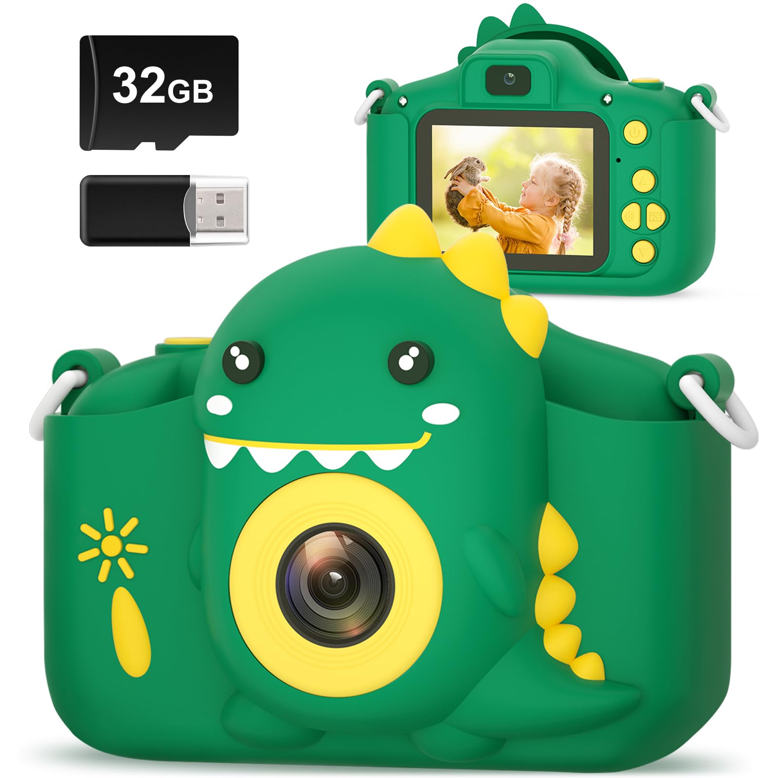 Hangrui Kids Camera, 20MP Kids Digital Dual Lens Cameras with Silicone Case 2.0 Inch IPS Screen 1080P Video Camcorder, 32GB Card,Shockproof Childrens Camera Toy for Boys & Girls Age 3-12(Green) — image 1