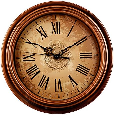 AIOLOC Vintage Wall Clock Silent Non-ticking Classic Quartz Wall Clocks Decor Living Room Roman Numeral Clocks Gold Brown 12 Inches